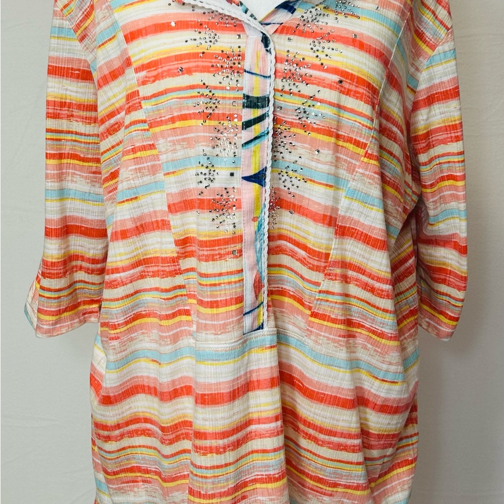 Onque Woman Lightweight Striped Blouse – Size 1X